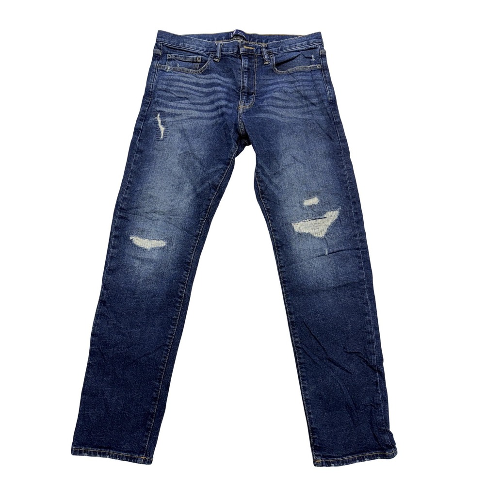 Gap Denim Slim Taper Jeans Mens 32x30 Blue Distressed‎ Ripped Stretch Denim